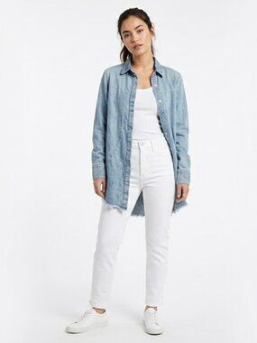 RtA Road to Awe Light Blue Denim Shirt Jacket Raw Hem Womens Small